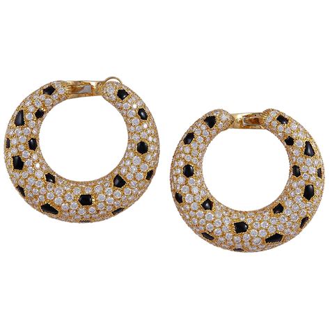 Cartier Panthere De Cartier Diamond And Onyx Hoop Earrings At 1stdibs Cartier Panthere Hoop