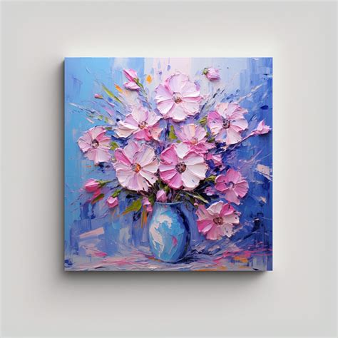 Pintura En Lienzo De Flores Naturales En Rosa Y Azul Cuadros