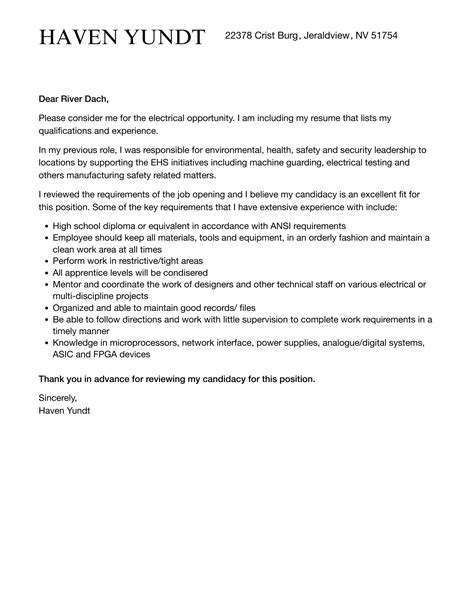 Electrical Cover Letter Velvet Jobs