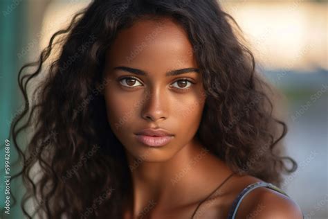 Young Adult Woman Attractive Beautiful Woman With Tanned Dark Skin