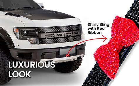 Zento Deals Shiny Bling Women License Plate Frame Crystal Blackrhinestones With Red