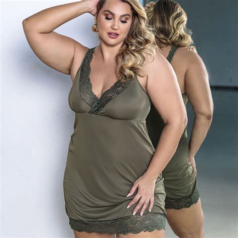 Camisola Em Liganete Renda Plus Size Vi Lingerie