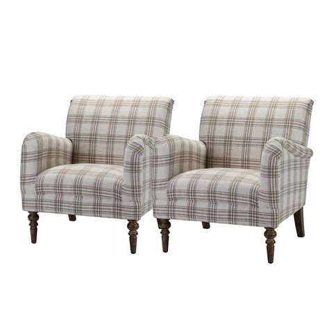 Jayden Creation Mandan Tan Upholstered Comfy Amchair With Plaid Pattern