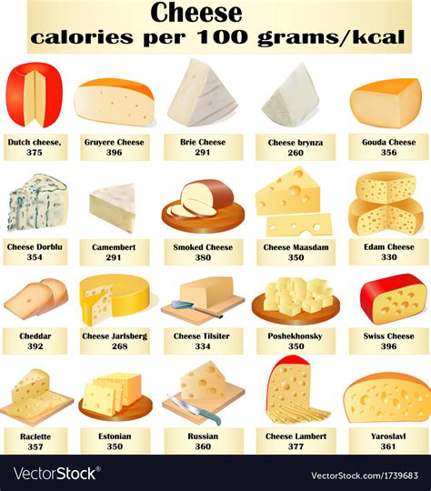 Set of different kinds of cheese Royalty Free Vector Image