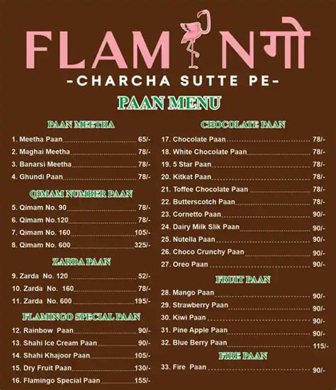 Menu Of Flamingo Janakpuri New Delhi