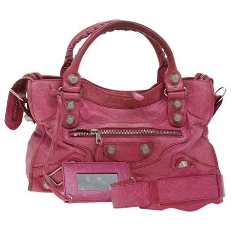 BALENCIAGA The Giant City Hand Bag Leather 2way Pink 173084 Auth 44796