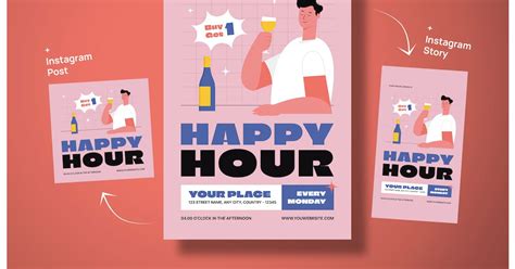 Simple Happy Hour Flyer, Graphic Templates - Envato Elements