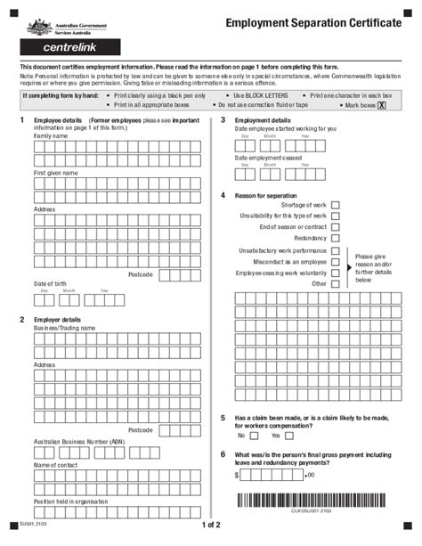 Can T Get Separation Certificate Centrelink Fill Online Printable