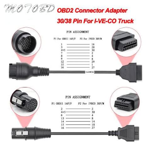 Obd2 Connector Adapter For Iveco Truck 30 38 Pin Obd To Obd2 16pin For Iveco Obd