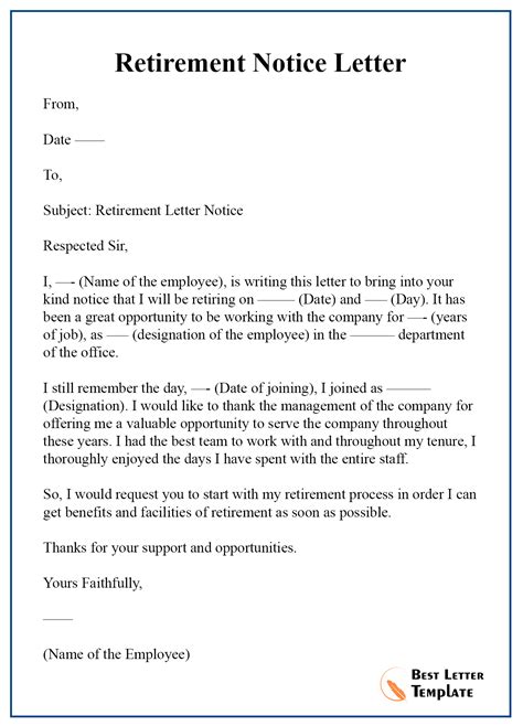 Retirement Notice Letter Template Format Sample And Example