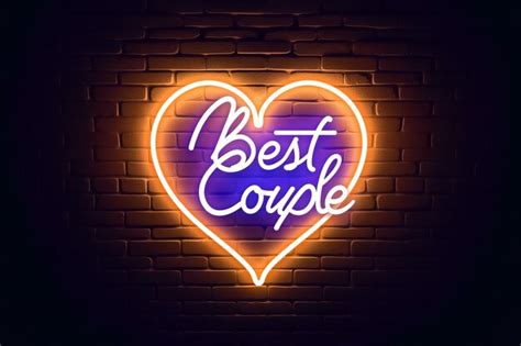 Premium Photo Best Couple With Heart Glowing Neon Outline On A Brick