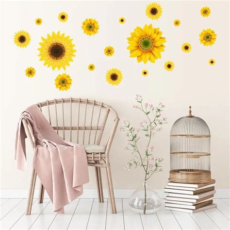 Sunflower Wall Decals Yellow Flower Wall Stickers Peel And Stick Wall