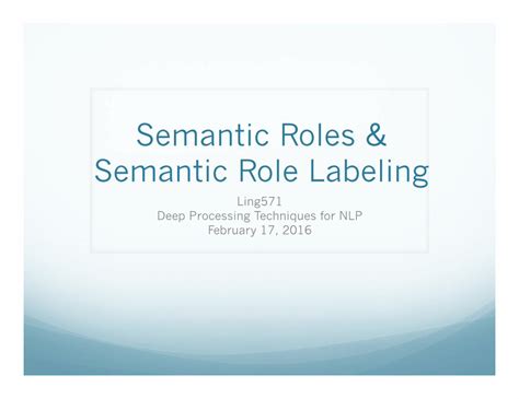 Pdf Semantic Roles And