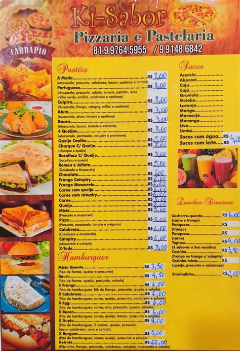 Menu At Pizzaria E Pastelaria Ki Sabor Caruaru