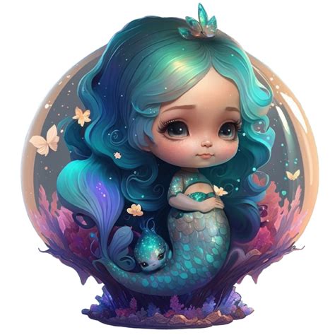 Cute Baby Mermaid Clipart Watercolor T Shirt Design Transparent