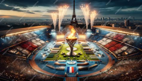 Paris Olympic Stadium During The 2024 Opening Ceremony With The Eiffel