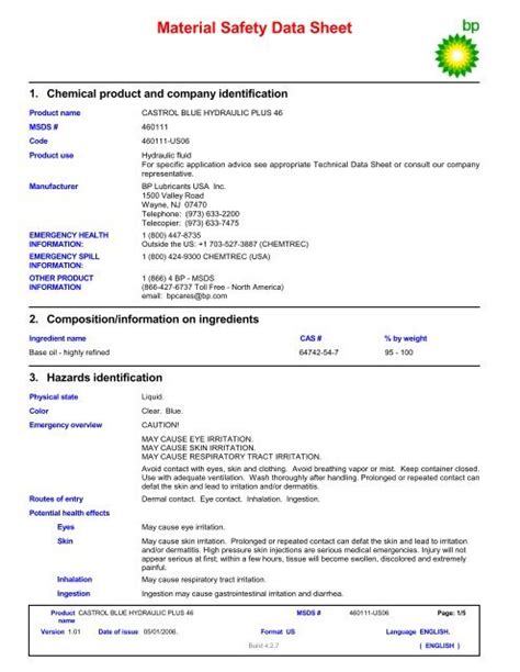 Safety Data Sheet Section Chemical Product And Company Off