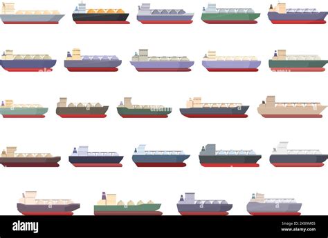 Gas Carrier Ship Icons Set Cartoon Vector Gas Energy Marine Truck