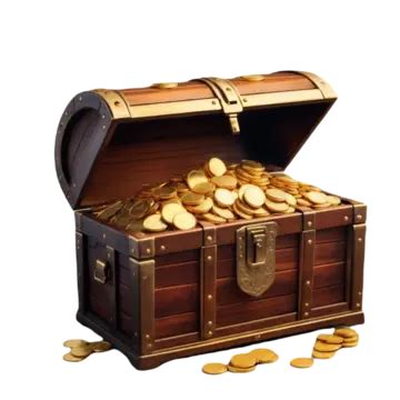 Treasure Chest Full Of Gold Coins Isolated On White Background