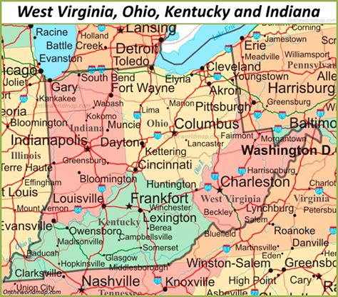 Map Of West Virginia Ohio Kentucky And Indiana Ontheworldmap