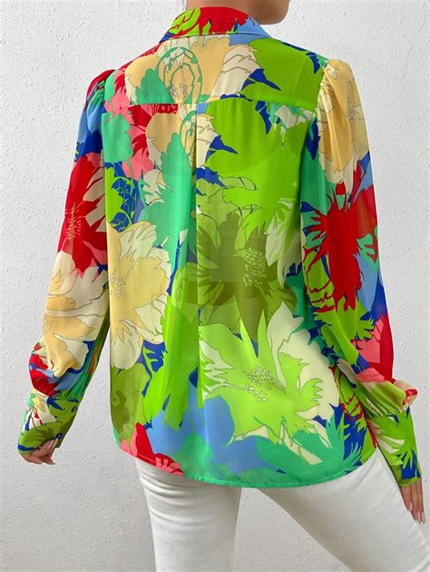 Shein Privé Tropical Print Button Front Shirt Shein Usa