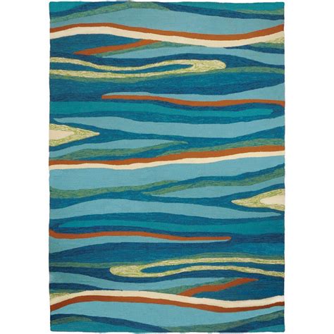 Homefires Ocean Waves Abstract Hand HookedBlue Indoor Outdoor Area Rug