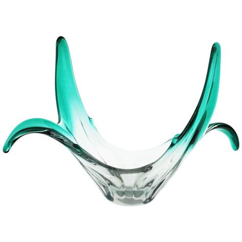 Italian Murano Sommerso Green Clear Art Glass Centerpiece Vase Glass Vases Centerpieces Glass