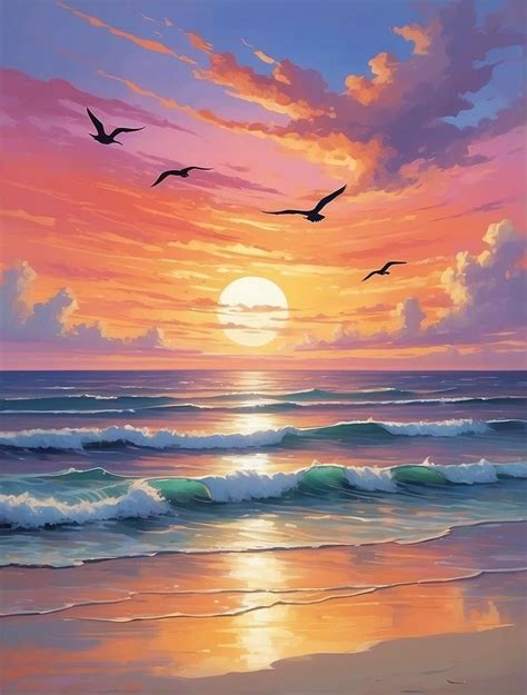 Pin By Maged Elbadry On Maged Elbadry Ocean Waves Painting Sunset