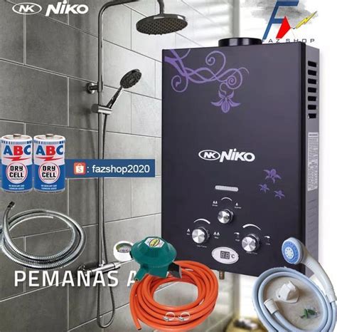 Water Heater Pemanas Air Mandi Gas Niko LED HITAM Set Lazada Indonesia