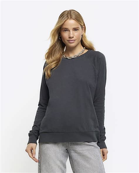 Grey Crew Neck Long Sleeve Top River Island