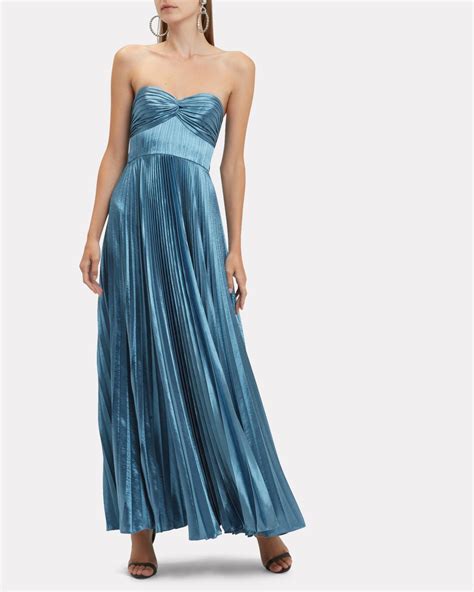 Sapphire Blue Pleated Strapless Gown