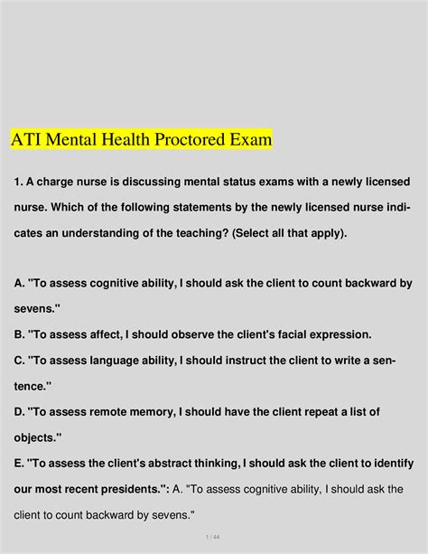 ATI MENTAL HEALTH PROCTORED EXAM QUESTIONS AND EXPLAINED ANSWERS 2024