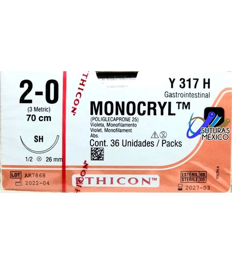 Monocryl Poliglecaprone Pgc25 2 0 Aguja Ahusada Sh De 12 De 26 Mm