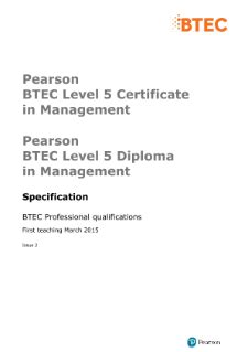 Btec Professional Management L Pearson Qualifications