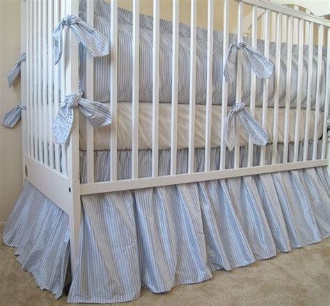 Custom Made Blue White Ticking Stripe Crib Bumper Skirt Set | Crib ...