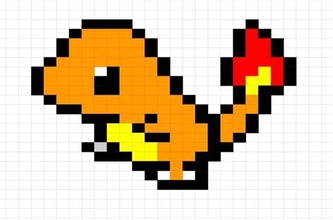 Charmander Pixel Art 32x32 Grid