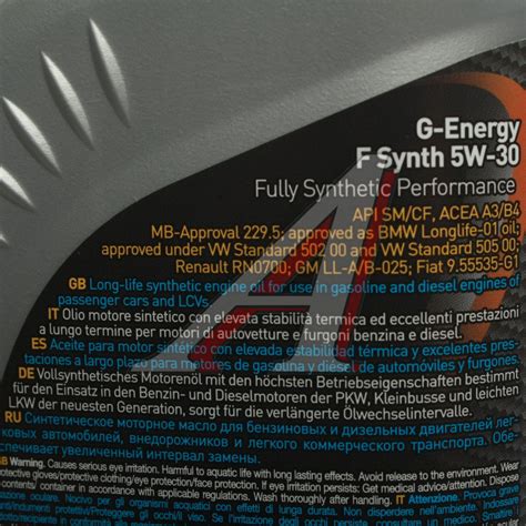 Масло моторное F SYNTH SM/CF 5W30 синт.1л G-ENERGY - 0253140121 ...