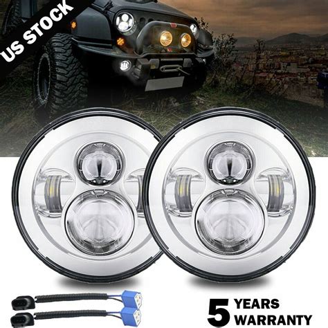 Dot Approved Chrome Round Led Projector Hi Lo Beam Headlight For