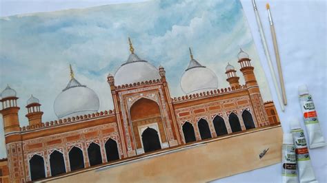 How To Paint Badshahi Masjid With Watercolors Painting Youtube