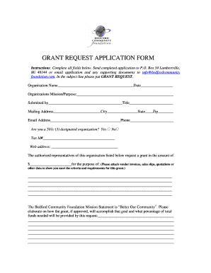 Fillable Online Grant Request Application Form Bedford Community