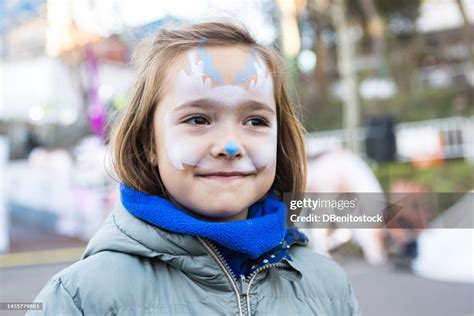 Blondhaired Girl With Her Face Painted Like A Reindeer Smiling On The Street Costume Fleece