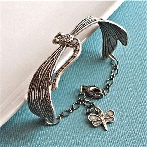 Dragonfly Jewelry Silver Cuff Bracelet Nature Jewelry Dragonfly