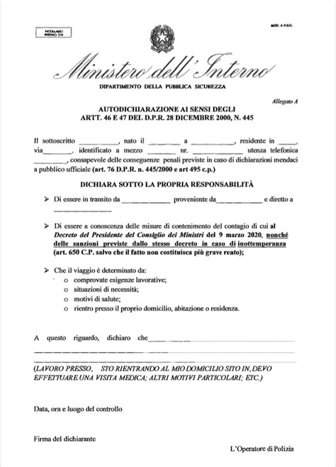 Modulo Autocertificazione Pdf Da Stampare