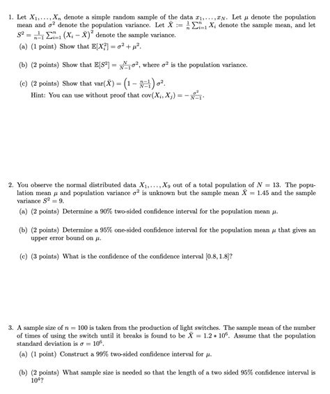 Solved 1 Let X1 Xn Denote A Simple Random Sample Of The Chegg