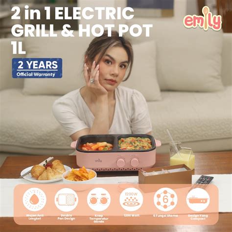 Jual Emily 2 In 1 Electric Grill Hot Pot 1L Pemanggang Perebus