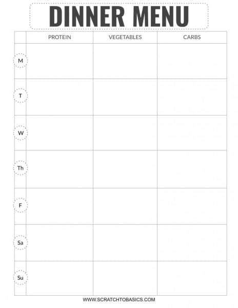 Blank Monthly Menu Template