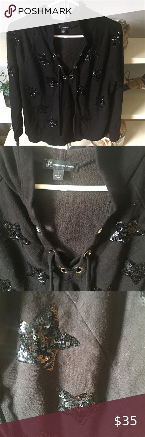 Gorgeous Inc Black Hoodie With Sequin Stars Sz L Black Hoodie Black