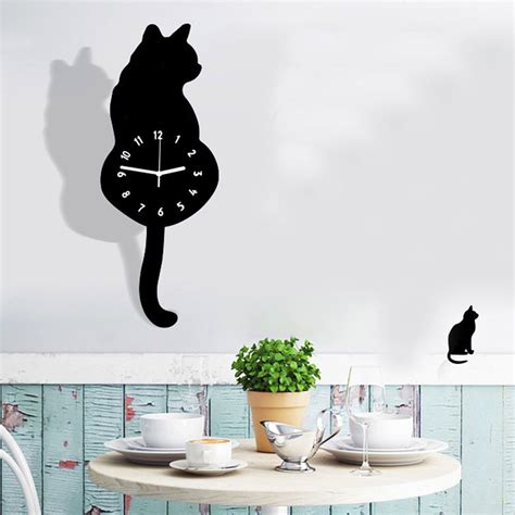 Diy Kit cat clock,Cat tail wallpaper,Wall decor sticker clocks Wall Clock Wallpaper Wall Sticker ...