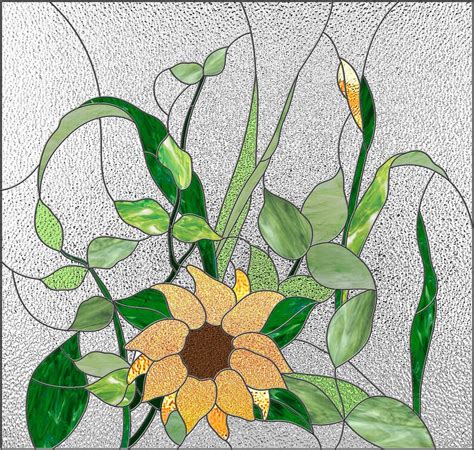 Stained Glass Pattern To Download Sunflower Panel Window Decor Etsy