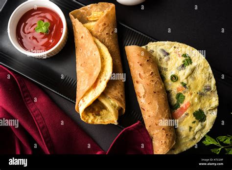 Omelette Omelette Chapati Roll Or Indian Bread Or Roti Rolled With